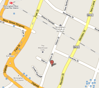 map location of Meriden Paper Ltd, 38 Meriden Street, Digbeth, Birmingham, b5 5ls. Power by Google Maps 
